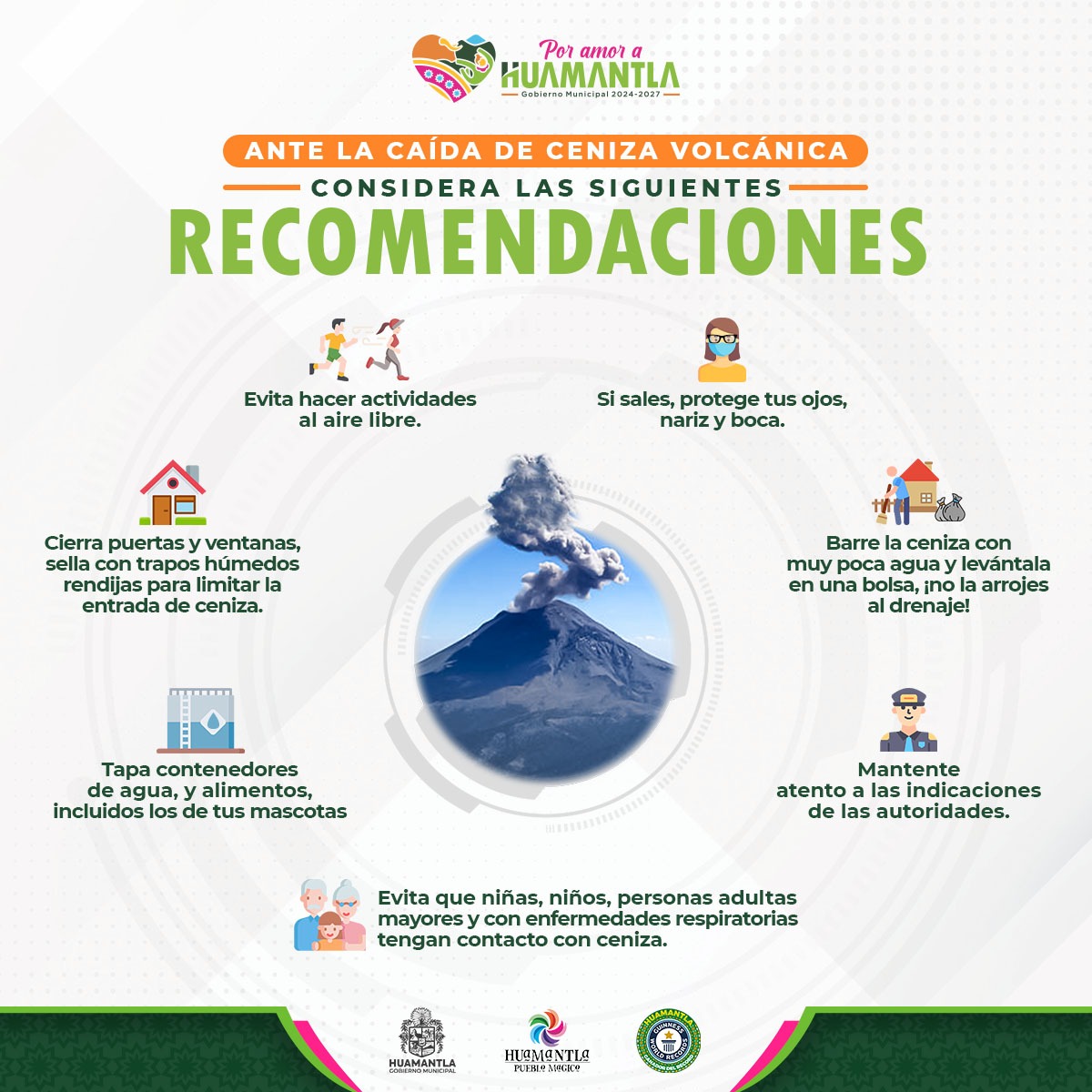 El gobierno municipal de Huamantla llama a la prevención ante emisión de ceniza volcanica